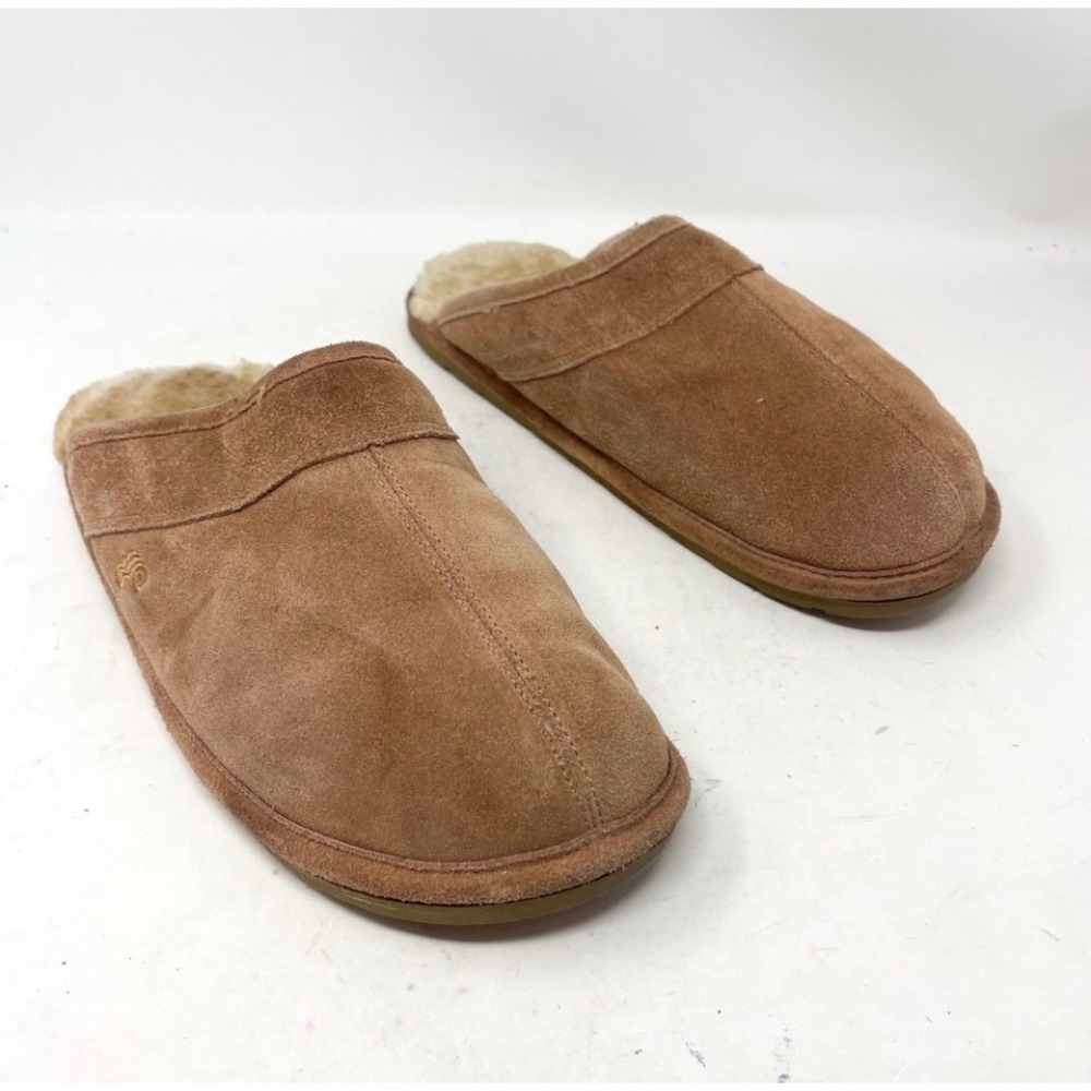 Lamo Mens Suede Scuff Slippers Chestnut Brown Faux Fur Lined House Shoes XL